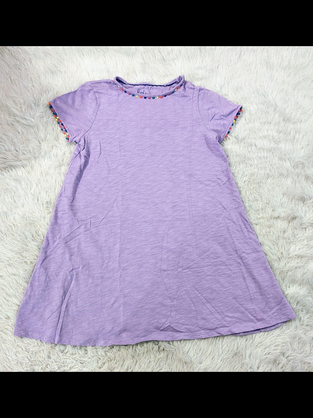 Boden Lilac Charlie Jersey Dress with Pom Pom Trim Girls Size 13-14